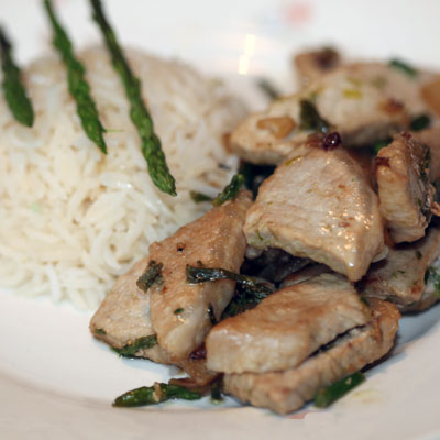 Recette, Sauté de porc aux asperges sauvages